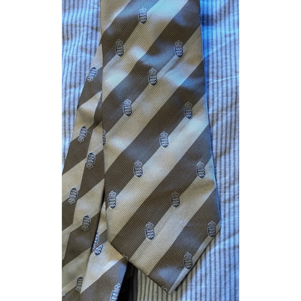 Burberry London Silk Tie Woven In England Striped‎ Crest Beige Work Dress - Picture 7 of 9